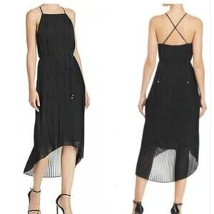 Sam Edelman Black Accordion Pleated, High Lo, Lined, Belted, Midi Dress- 2